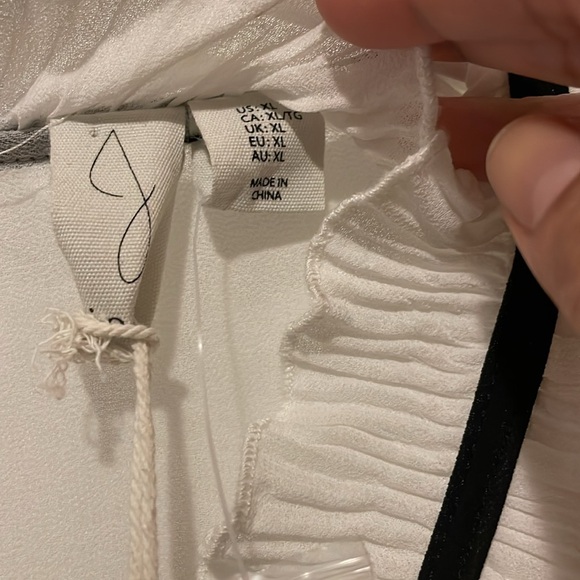 Joie white pleated ruffle sheer button up white blouse with black neck tie - Picture 5 of 7